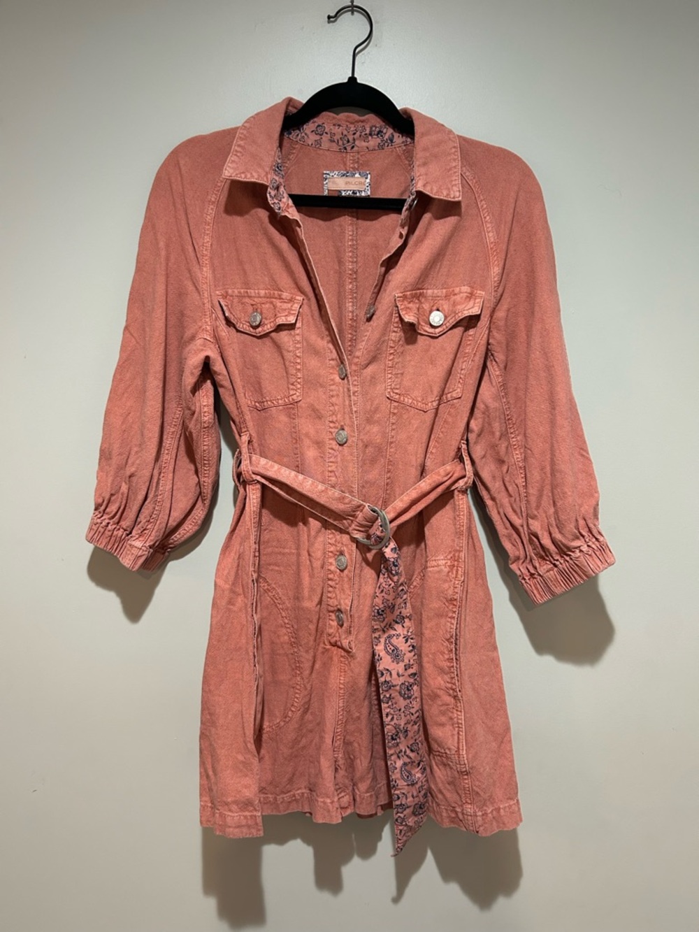 Pilcro Coral Romper with Navy Floral Trim